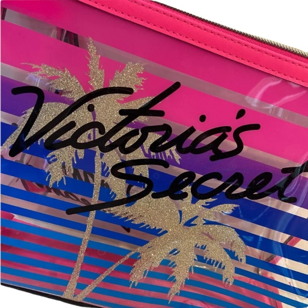 Victoria’s Secret Wristlet Zipper Bag Clear View Special Limited Palm Tree Pink